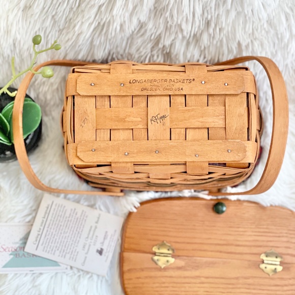 Vtg Longaberger Seasons Greetings Basket w/Liner Protector 1992 Christmas green - Picture 11 of 16